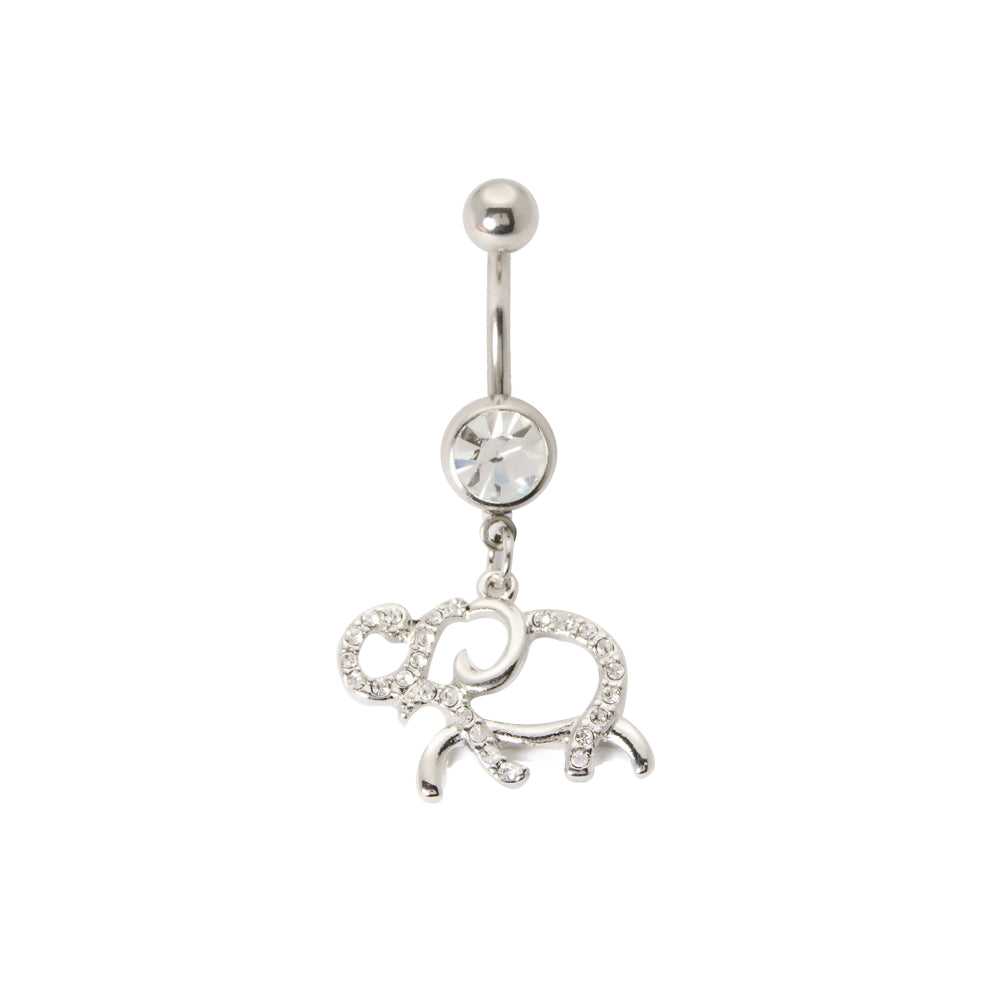 Surgical Steel 14 Gauge Dangle Belly Ring with Studded Elephant - photo 3