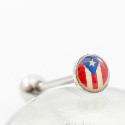 Surgical Steel Tongue Ring Straight Barbell 14 Gauge Puerto Rican Flag