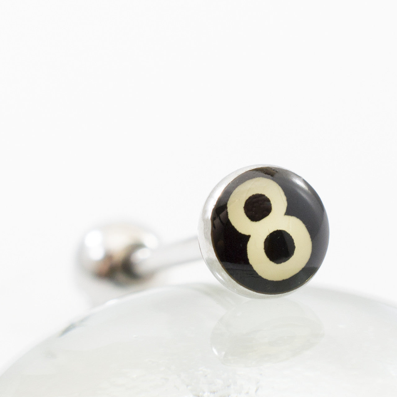 Surgical Steel Tongue Ring Straight Barbell 14 Gauge With 8 Ball Logo