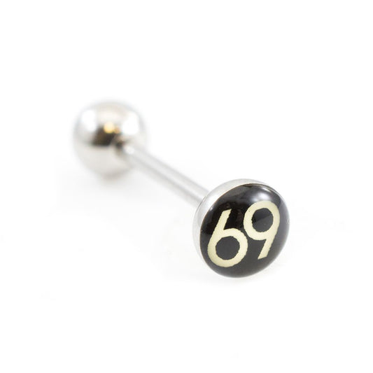 Surgical Steel Tongue Ring Straight Barbell 14 Gauge With 69 Logo