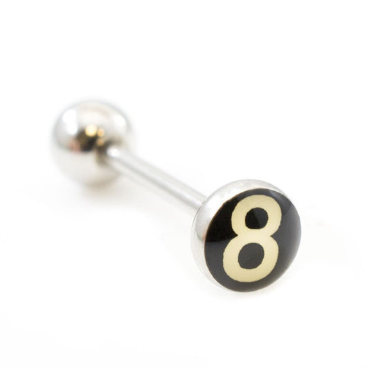 Surgical Steel Tongue Ring Straight Barbell 14 Gauge With 8 Ball Logo