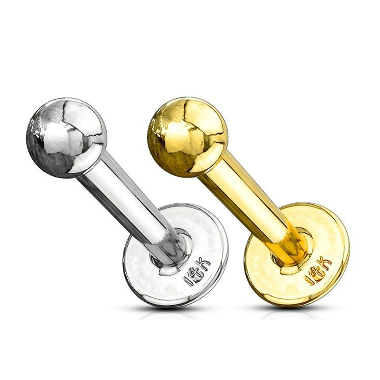 14 Karat Solid Gold Labret / Monroe 16 or 14 Gauge Ball Top Stud