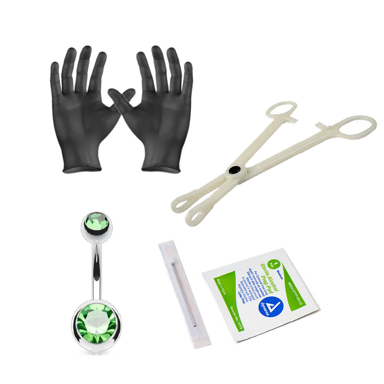 Surgical Steel Belly Button Ring Piercing Kit 14 Gauge Gem - 5 Pieces