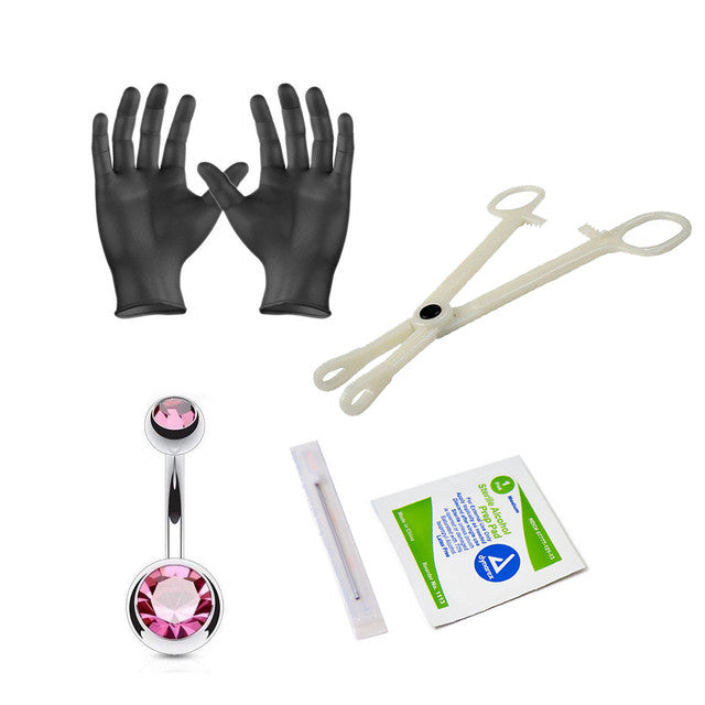 Surgical Steel Belly Button Ring Piercing Kit 14 Gauge Gem - 5 Pieces