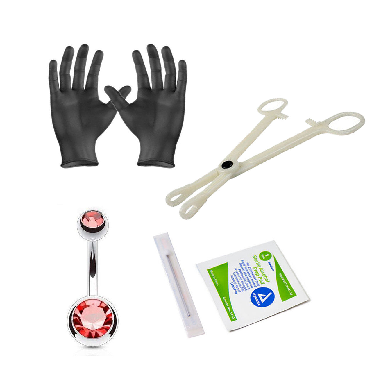 Surgical Steel Belly Button Ring Piercing Kit 14 Gauge Gem - 5 Pieces
