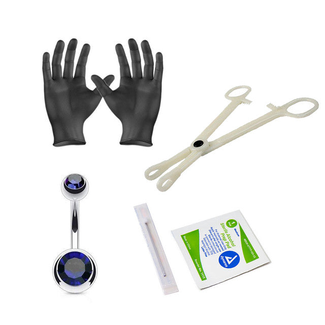 Surgical Steel Belly Button Ring Piercing Kit 14 Gauge Gem - 5 Pieces