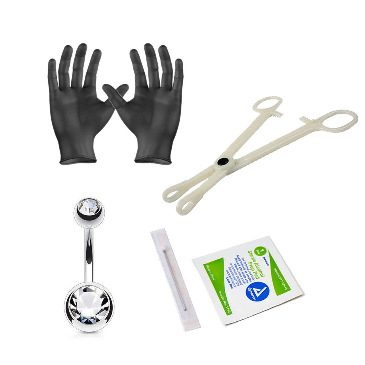 Surgical Steel Belly Button Ring Piercing Kit 14 Gauge Gem - 5 Pieces