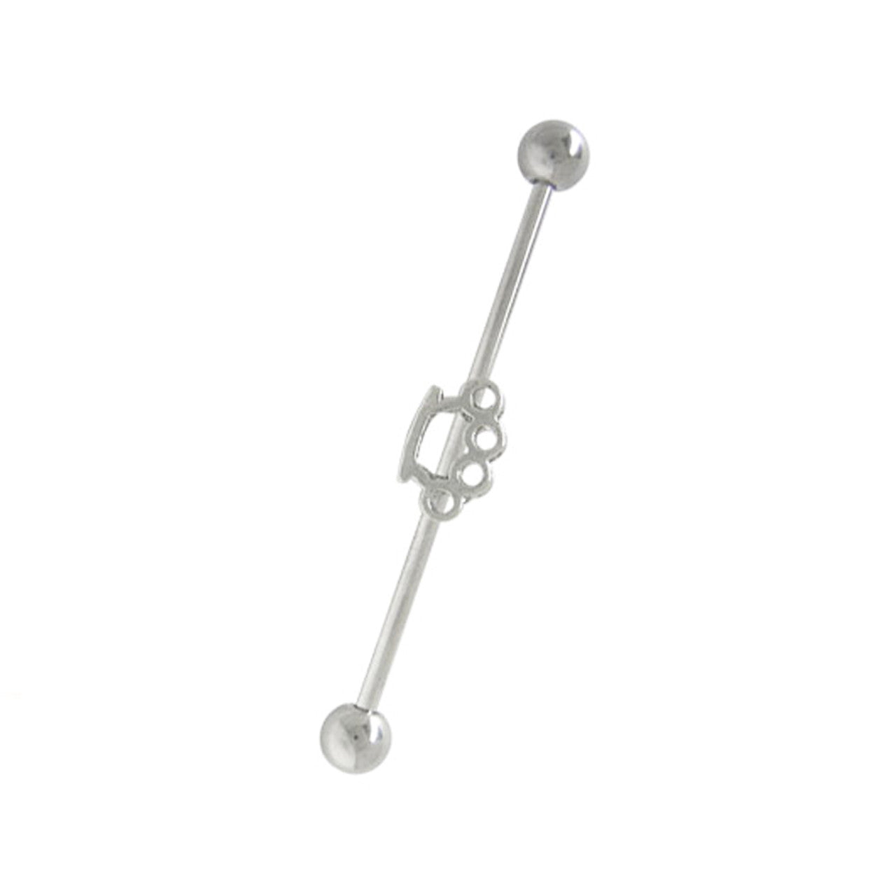 Surgical Steel Industrial Barbell 14 Gauge 38 MM & Brass Knuckle Charm