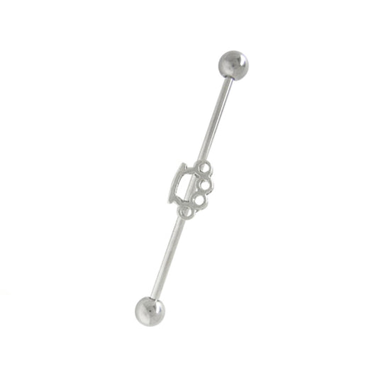 Surgical Steel Industrial Barbell 14 Gauge 38 MM & Brass Knuckle Charm