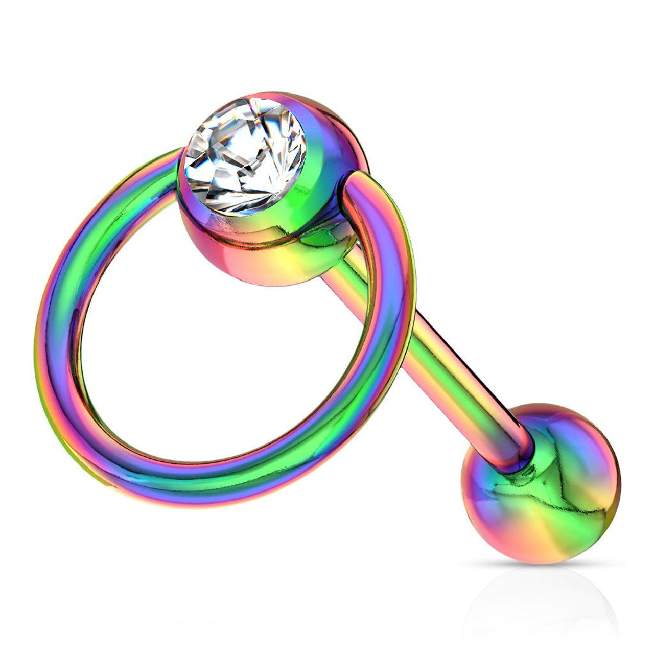 Surgical Steel Tongue Ring Straight Barbell 14 Gauge 5/8" & Slave Gem