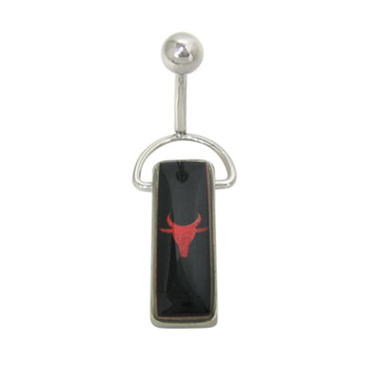 Surgical Steel 14 Gauge Belly Ring with Dangle Bull Head Logo