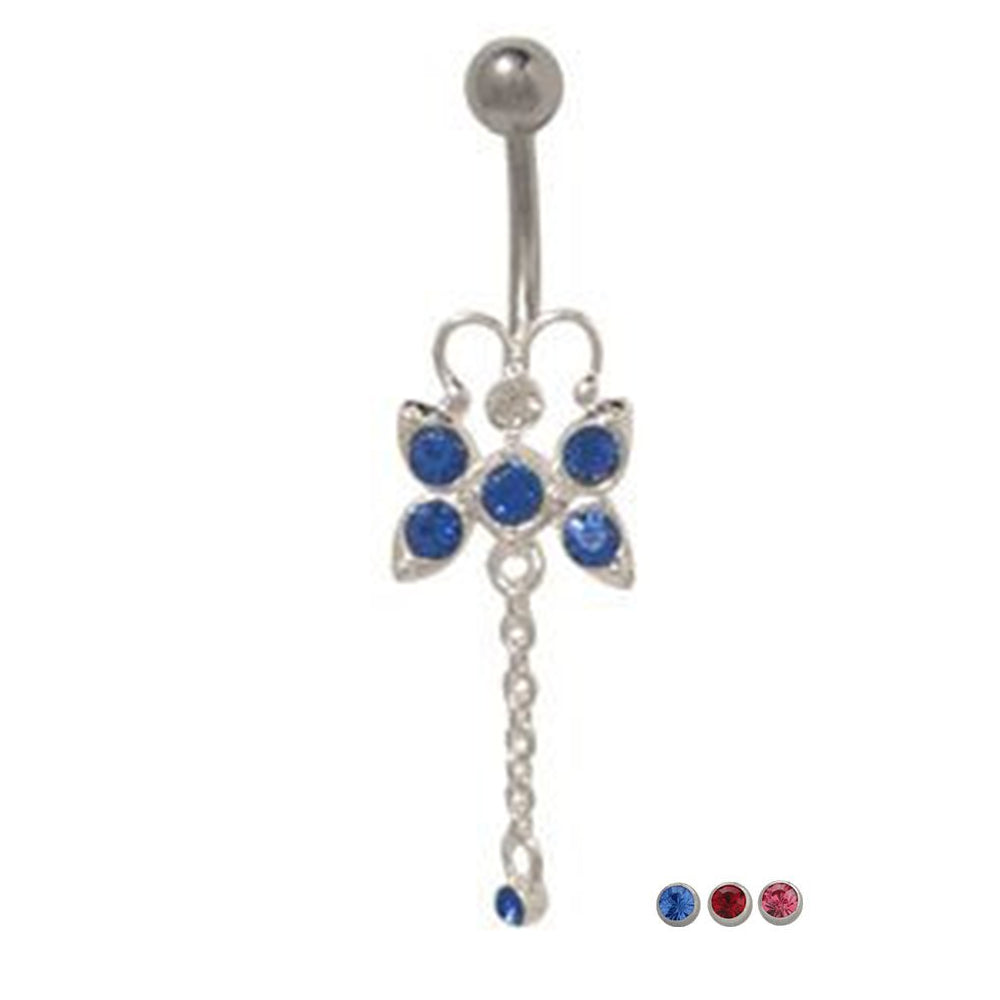 Surgical Steel 14 Gauge Belly Ring with CZ Butterfly Dangle
