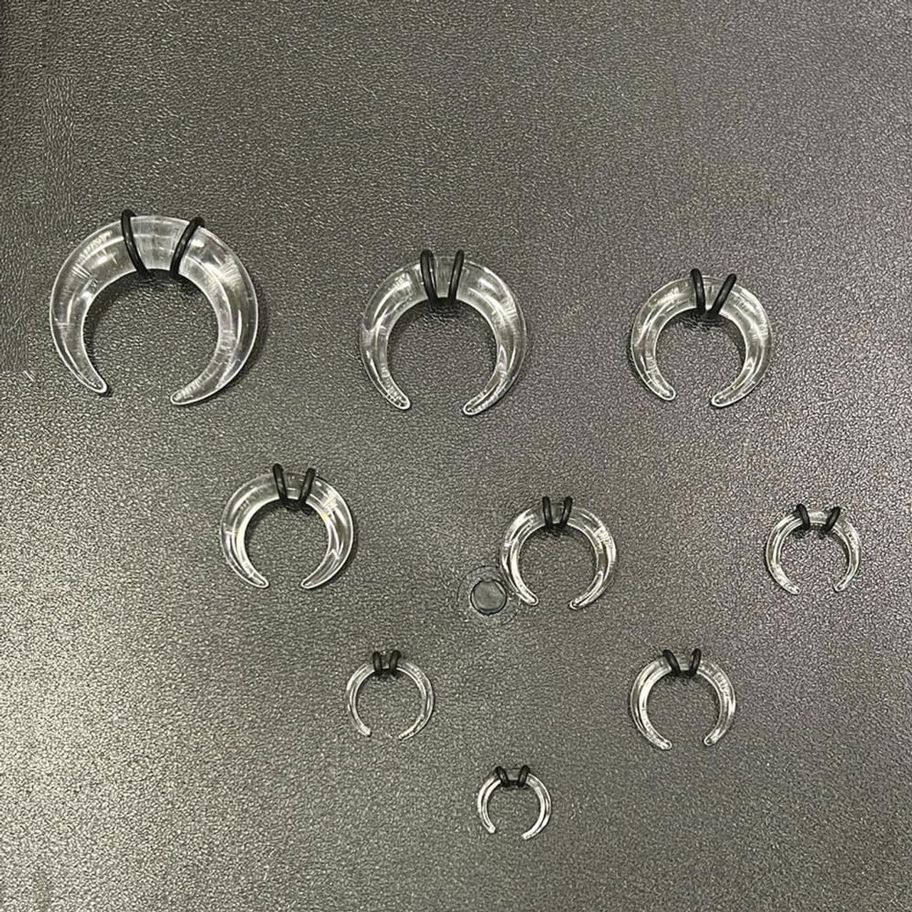 Acrylic Clear Bull Horn Tapers Septum & Ear Plugs with 2 O-Rings