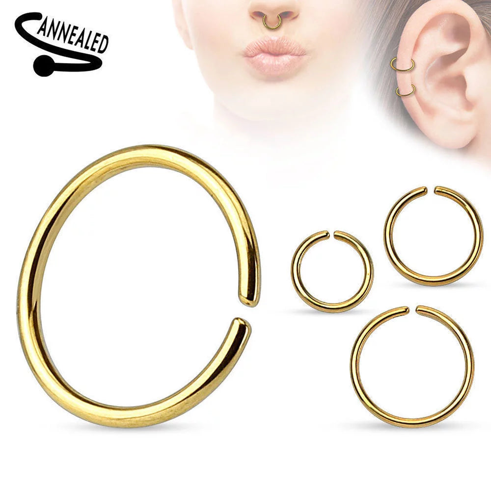 Surgical Steel Seamless Bendable Nose Hoop Ring 20 & 18 Gauge Anodized