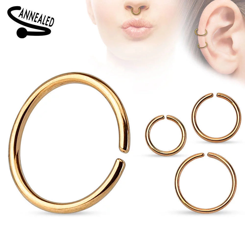 Surgical Steel Seamless Bendable Nose Hoop Ring 20 & 18 Gauge Anodized