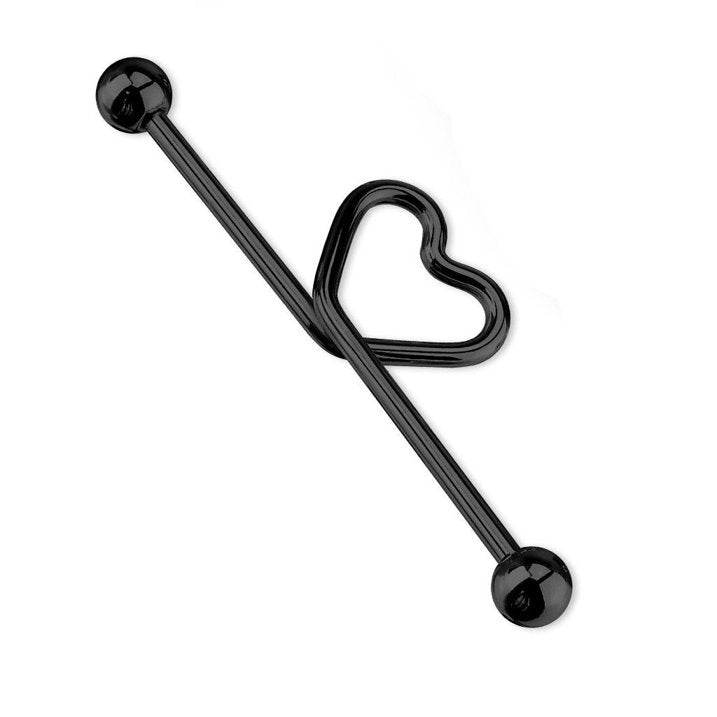 Surgical Steel Industrial Barbell 14 Gauge 1-1/2" (38 MM) & Bent Heart