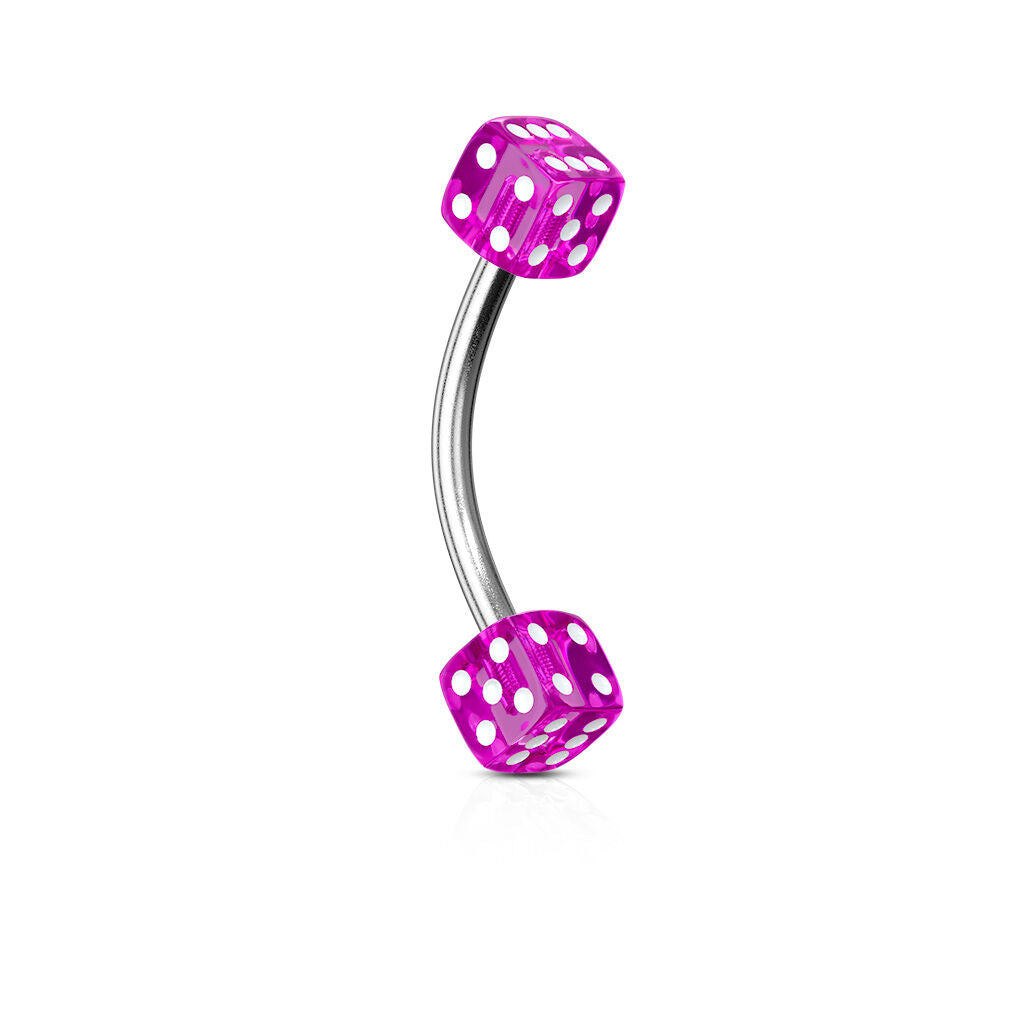 Surgical Steel Belly Button Ring 14 Gauge 7/16" 11 MM & Acrylic Dice