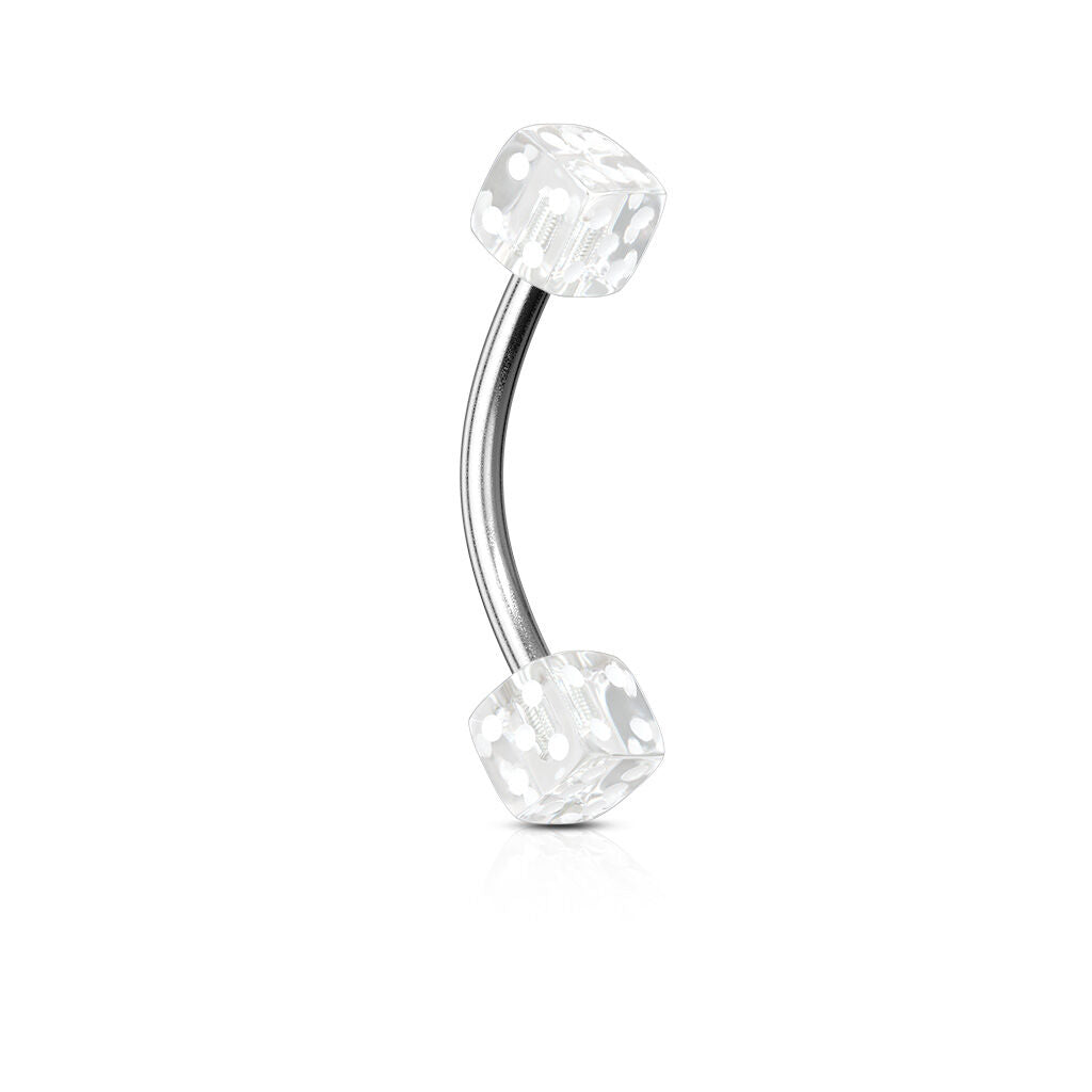 Surgical Steel Belly Button Ring 14 Gauge 7/16" 11 MM & Acrylic Dice
