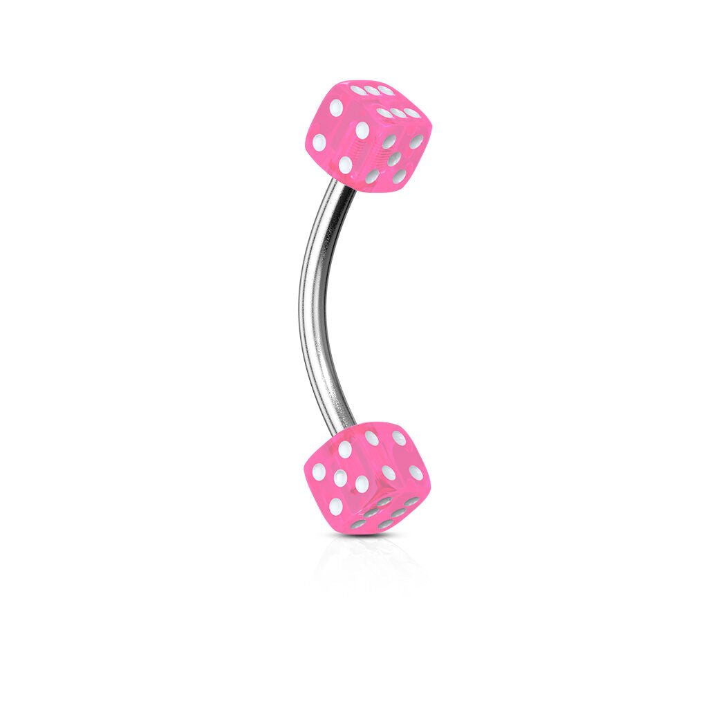Surgical Steel Belly Button Ring 14 Gauge 7/16" 11 MM & Acrylic Dice