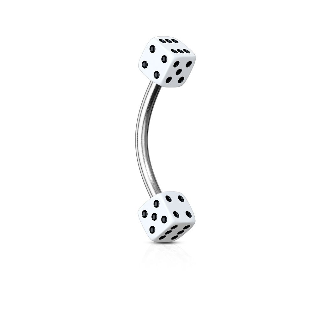 Surgical Steel Eyebrow Ring Curved Barbell 16 Gauge With Acrylic Dice