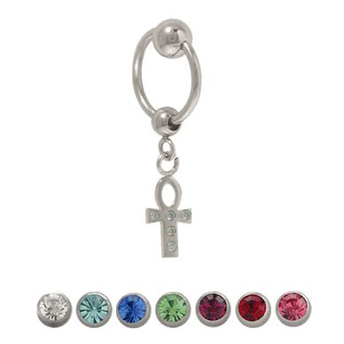 Surgical Steel 14 Gauge Captive Belly Ring with Silver Ankh