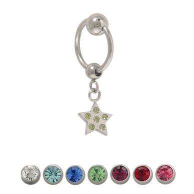 Surgical Steel 14 Gauge Captive Belly Ring with Silver Star