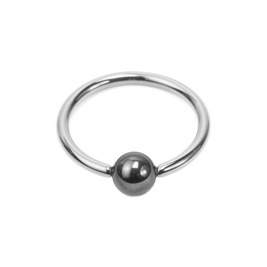 Titanium Captive Bead Ring 16 Gauge 7/16" (11mm) With Hematite Bead