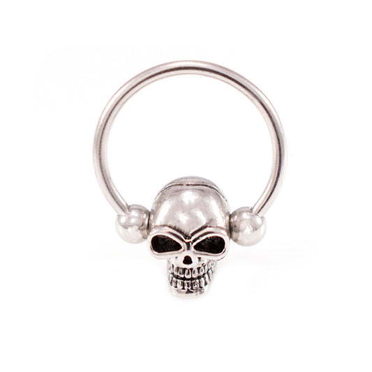 Surgical Steel Captive Bead Ring 16 or 14 Gauge Horseshoe With Skull