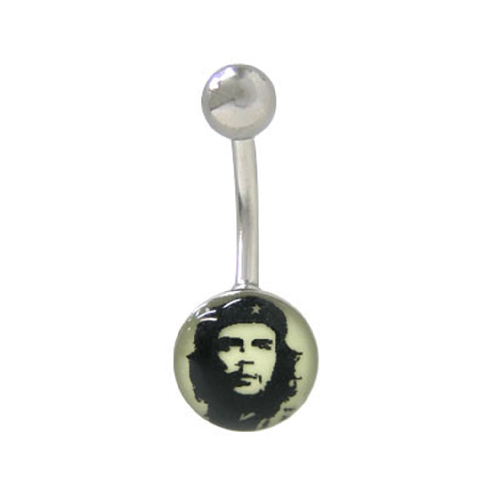 Surgical Steel 14 Gauge Belly Ring with Glow in Dark Che Guevara Logo
