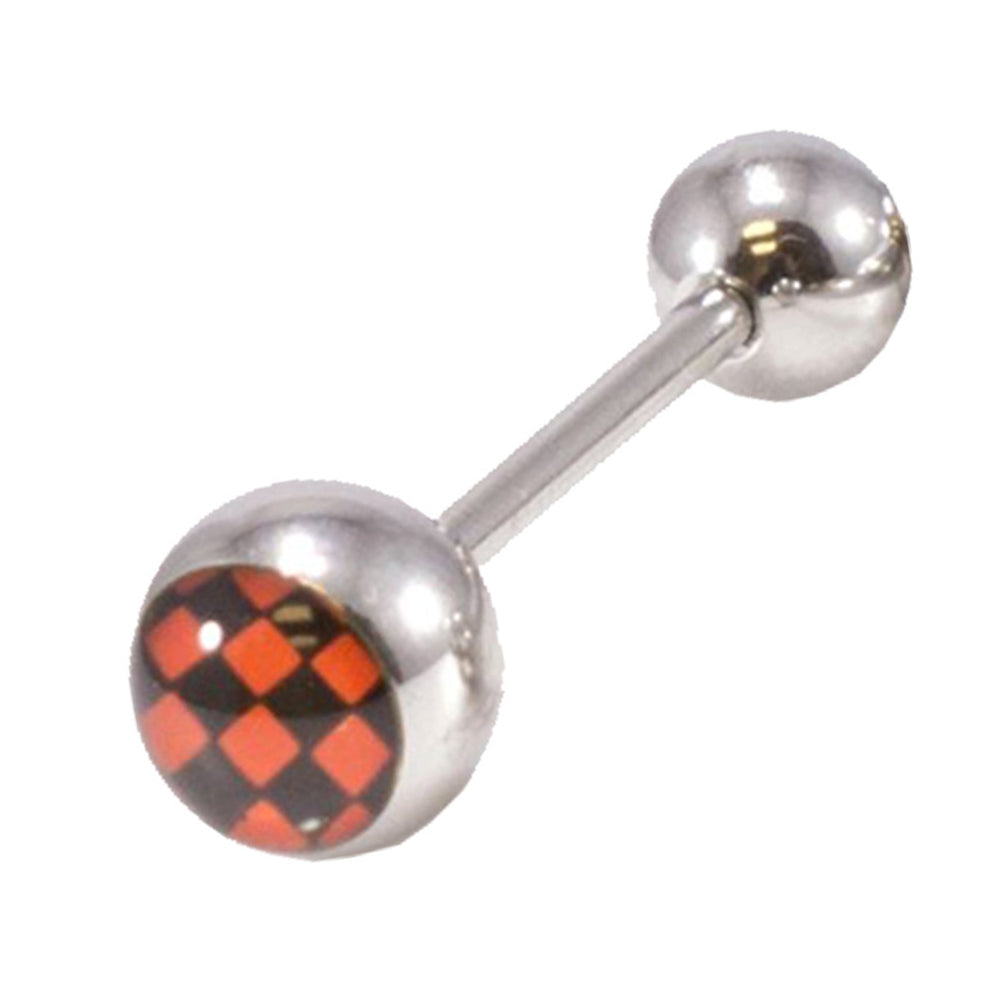 Surgical Steel 14 Gauge Tongue Barbell with Black Red Checker Board
