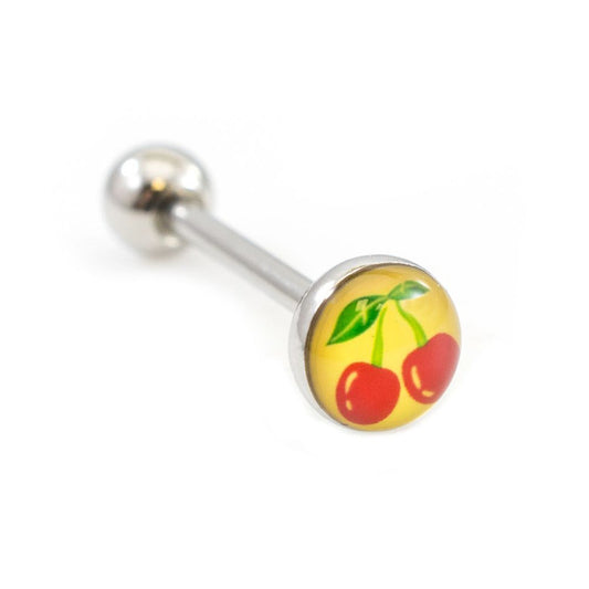 Surgical Steel Tongue Ring Straight Barbell 14 Gauge & Yellow Cherry