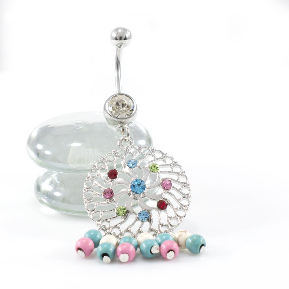 Surgical Steel 14 Gauge Circular Belly Ring Dangle Hipster Beads - photo 4