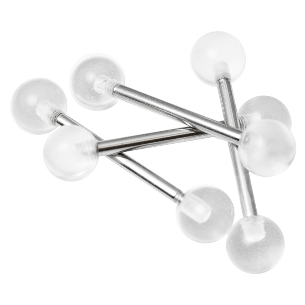 Surgical Steel 14 Gauge Barbell with Clear Acrylic Ball - 4 Pack