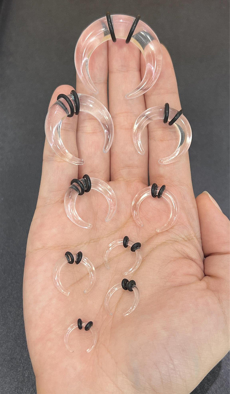 Acrylic Clear Bull Horn Tapers Septum & Ear Plugs with 2 O-Rings
