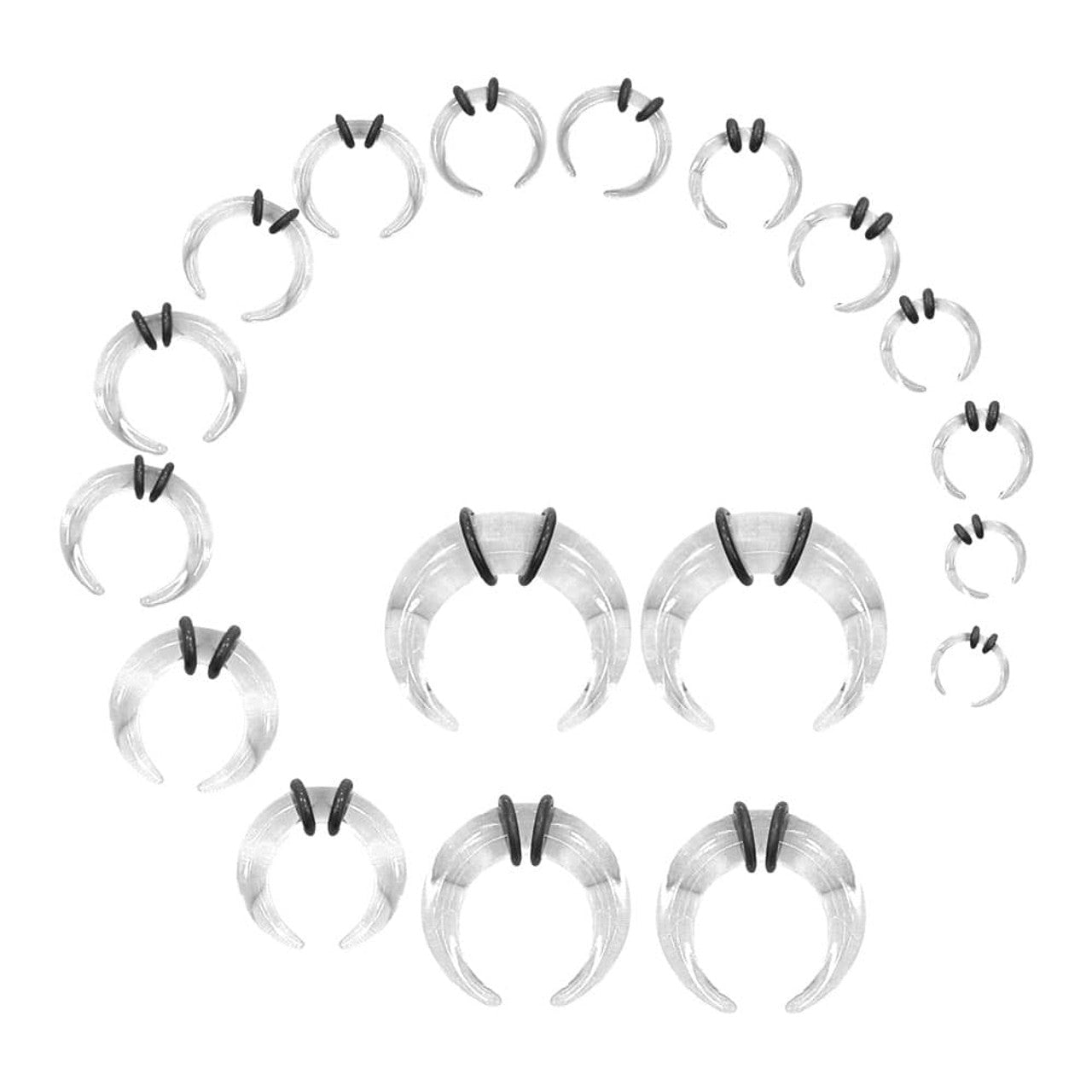 Acrylic Clear Bull Horn Tapers Septum & Ear Plugs with 2 O-Rings