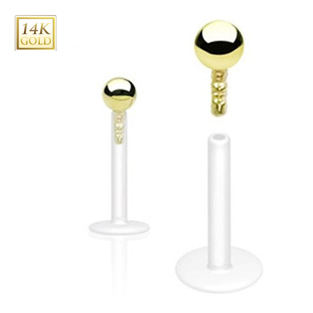Bioflex 16 Gauge Labret Stud with 14K Solid Gold Push In Ball Top - photo 3