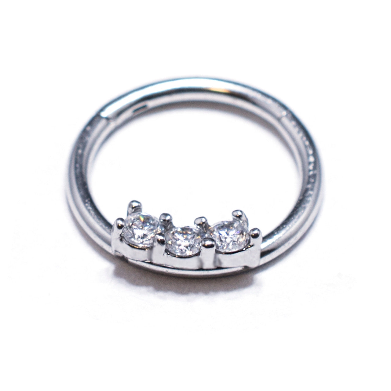 Surgical Steel Hinged Segment Hoop Septum Ring 16 Gauge & 3 CZ Gems