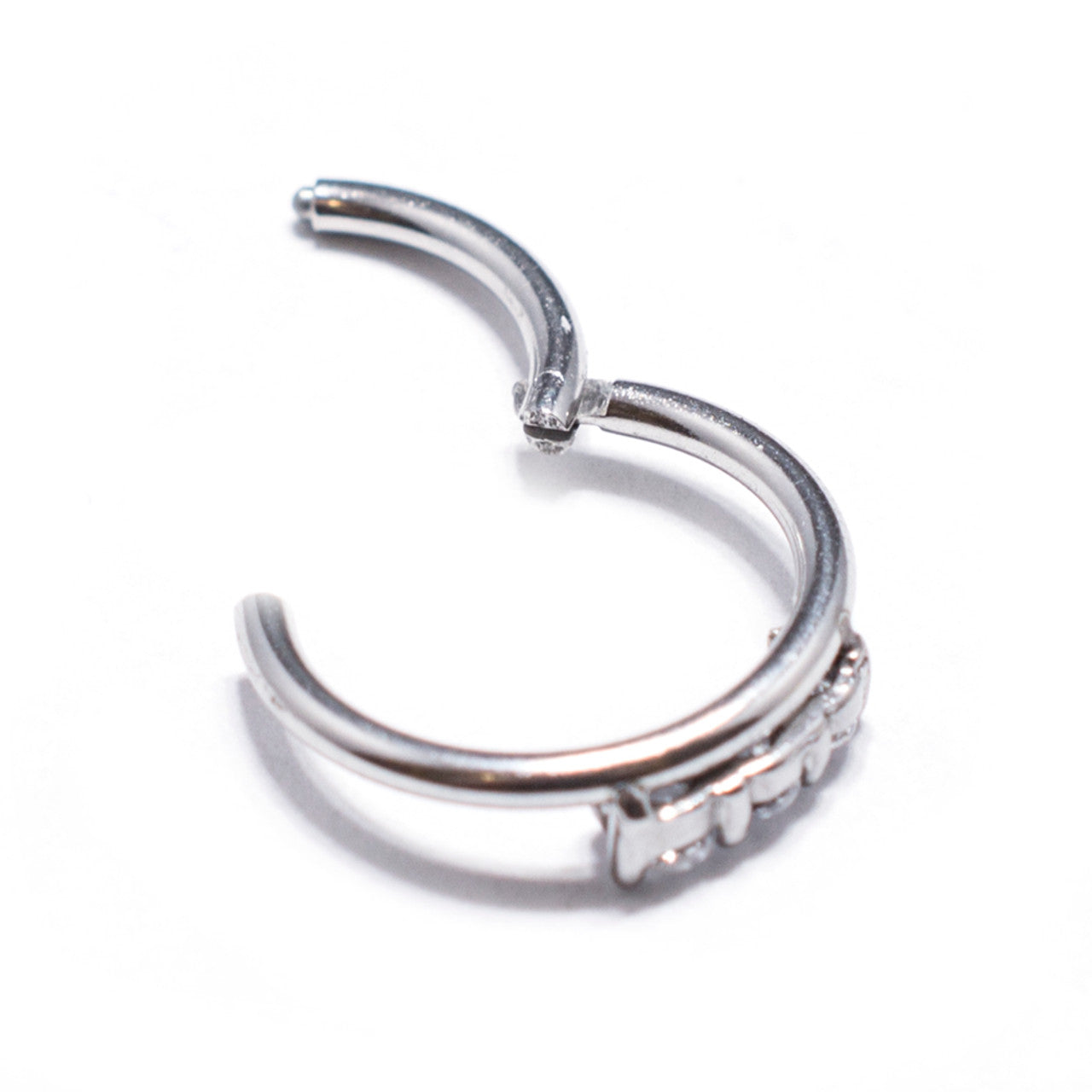 Surgical Steel Hinged Segment Hoop Septum Ring 16 Gauge & 3 CZ Gems