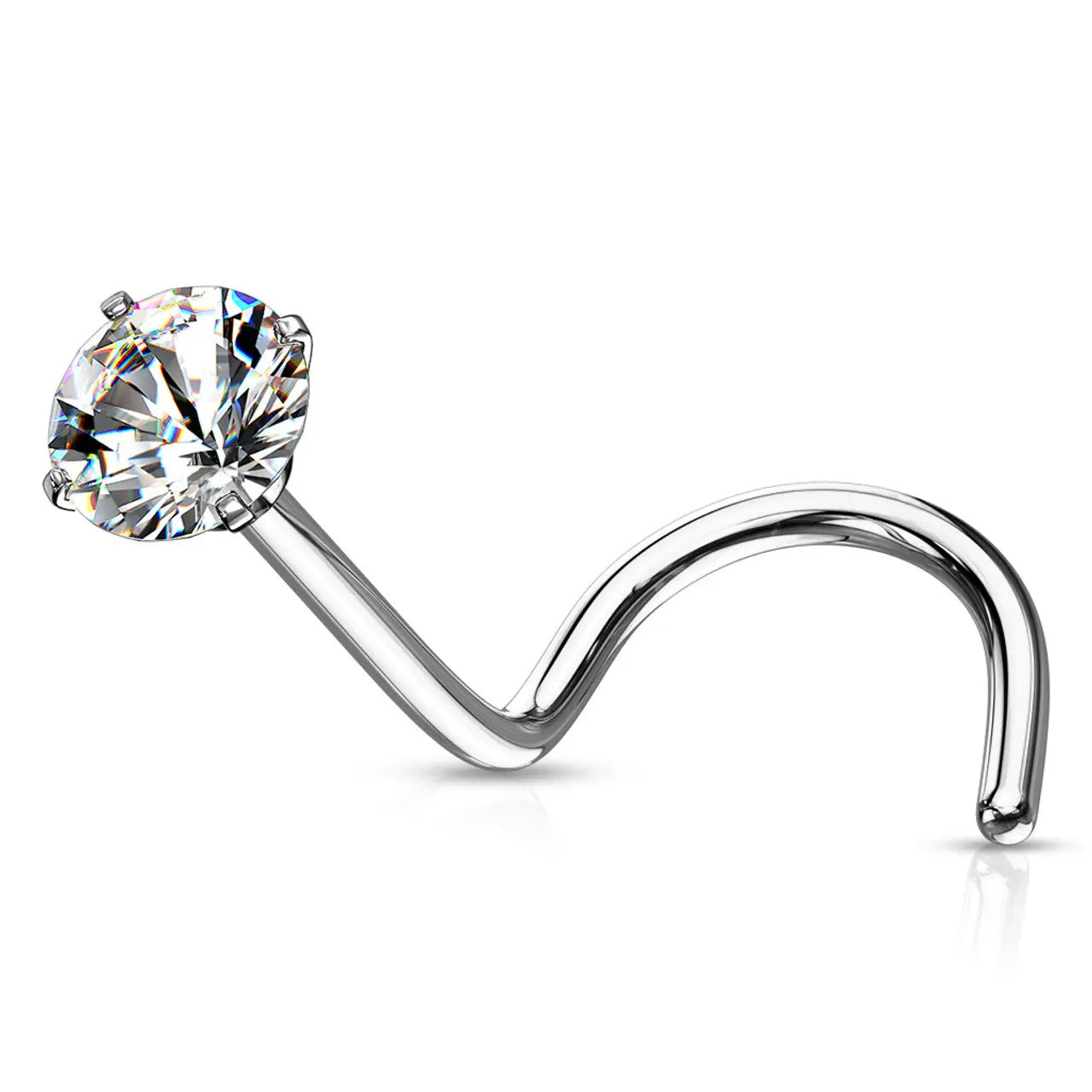 Surgical Steel Nose Ring Screw Stud 20 Gauge 1/4" with Prong Round Gem