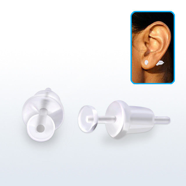 Bio-Flex Clear Earring Stud Retainer 20 Gauge & Silicone Back - Pair