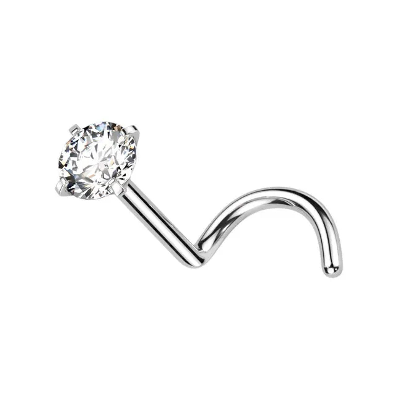 Titanium Nose Ring Screw Stud 20 & 18 Gauge 1/4" with Prong Round Gem