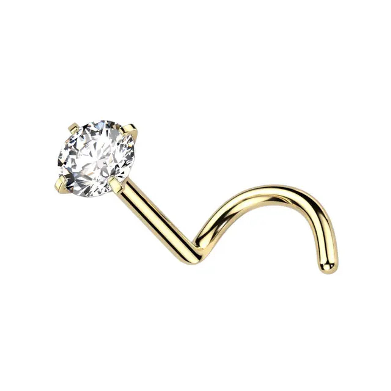 Titanium Nose Ring Screw Stud 20 & 18 Gauge 1/4" with Prong Round Gem
