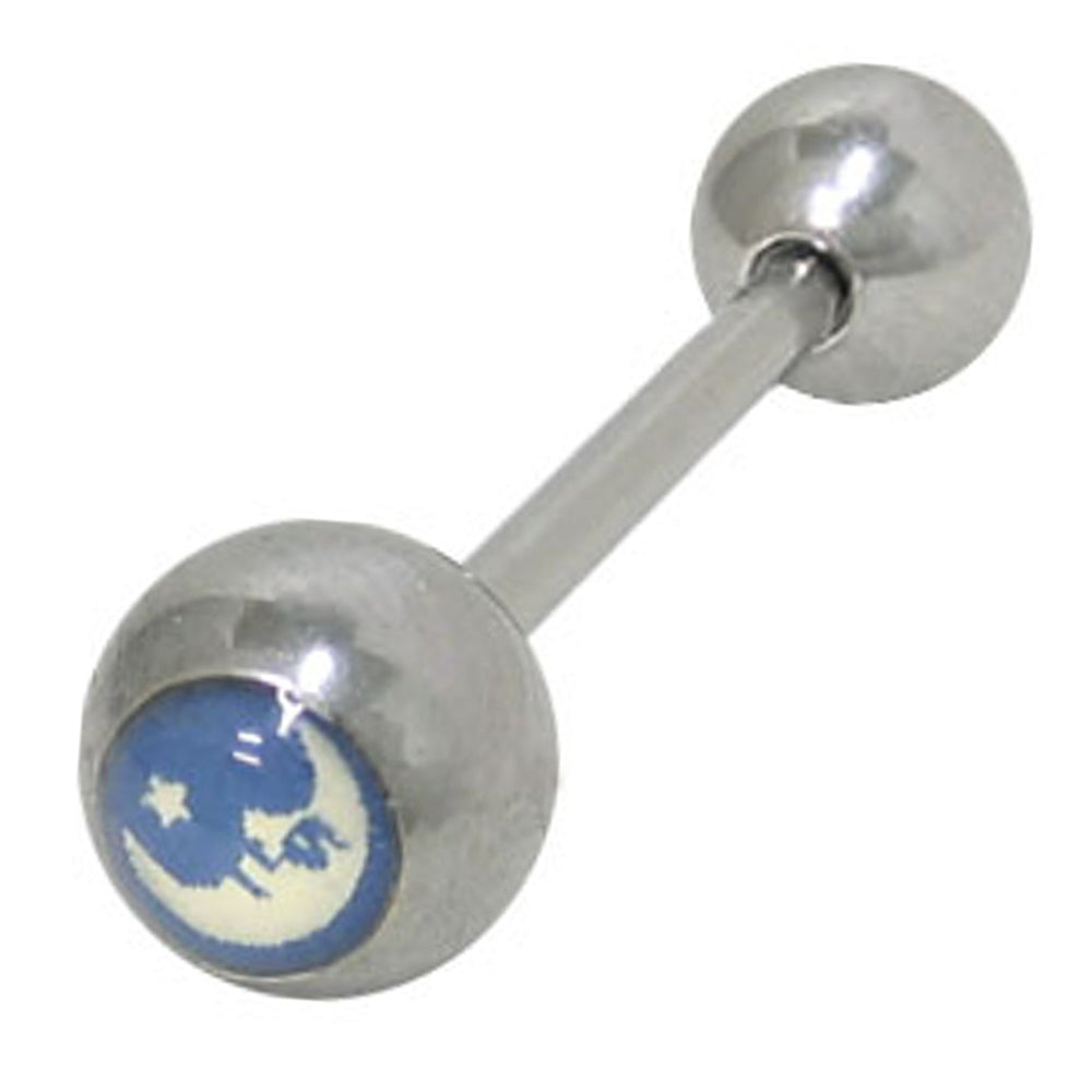 Surgical Steel 14 Gauge Tongue Barbell with Crescent Moon Star
