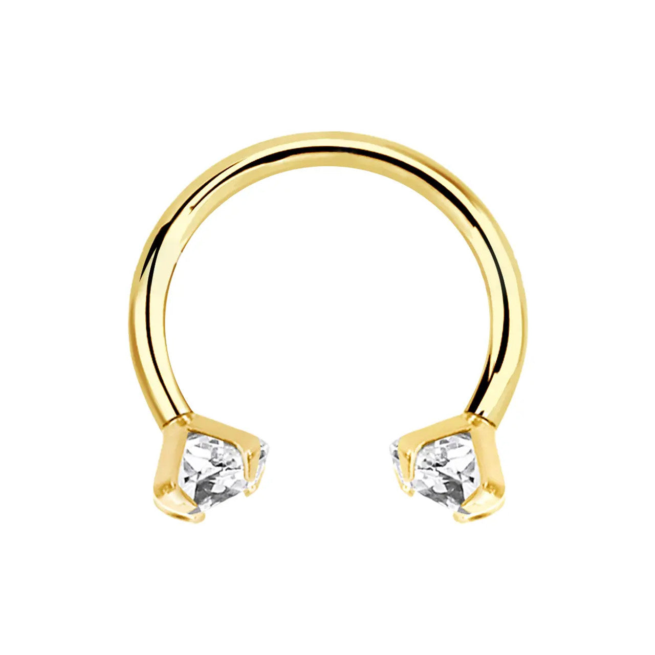 14 Karat Gold Horseshoe Circular Barbell Ring 16 Gauge & Prong Set Gem