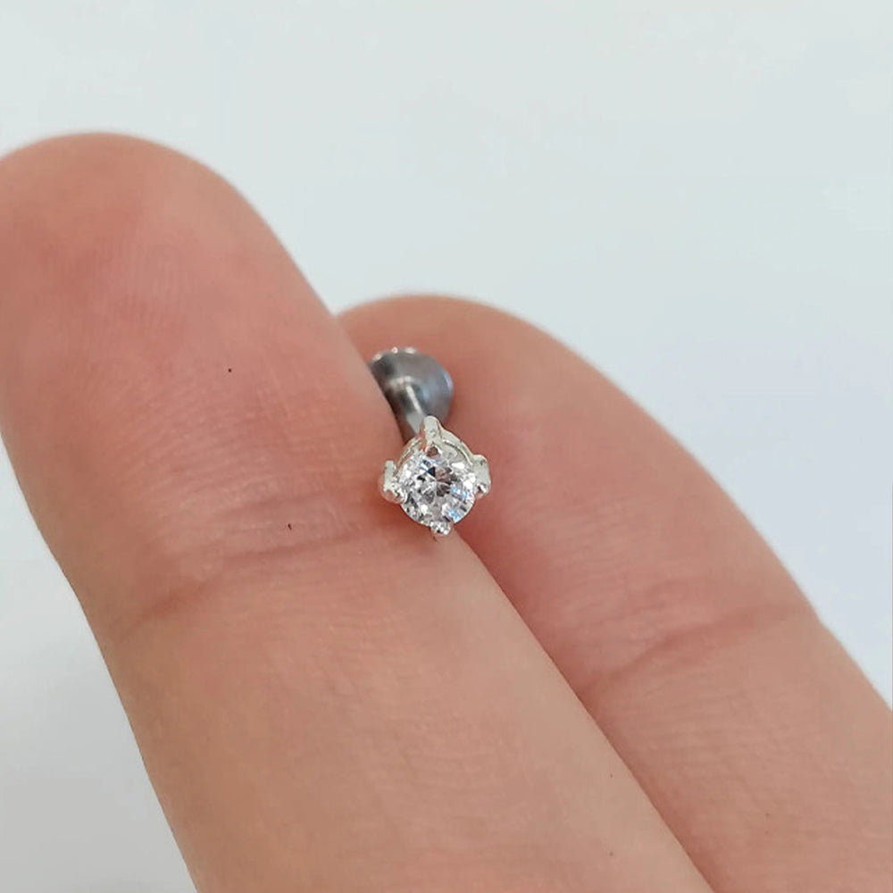 Surgical Steel 16 Gauge Flat Back Labret Stud with Prong Set Clear CZ - photo 4