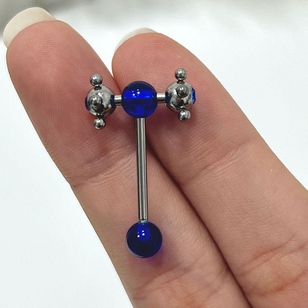 Surgical Steel 14 Gauge Tongue Barbell with Blue CZ Spinner Tickler - photo 6