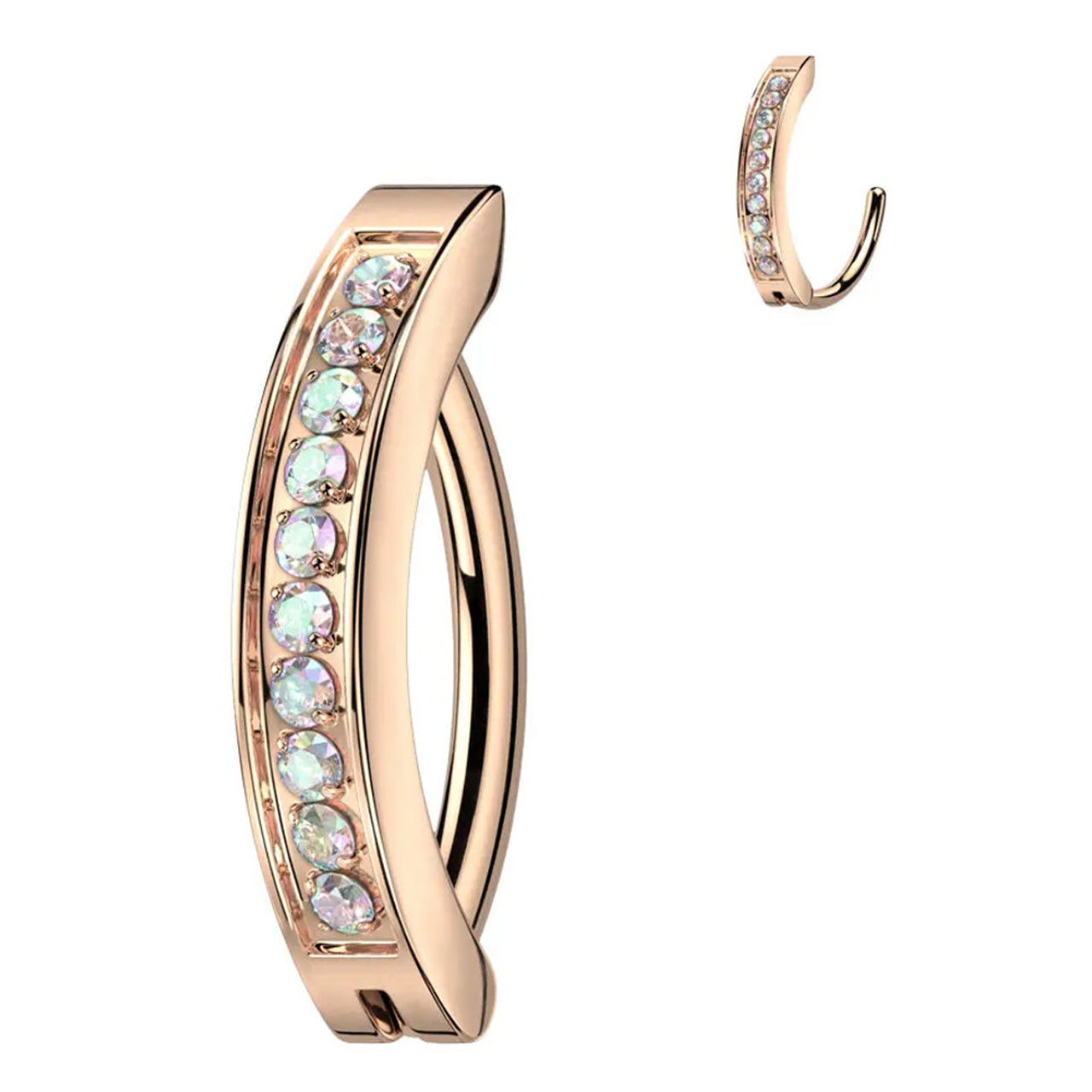 Titanium Belly Ring Hinged Hoop Clicker 14 Gauge with CNC Set CZ Gems