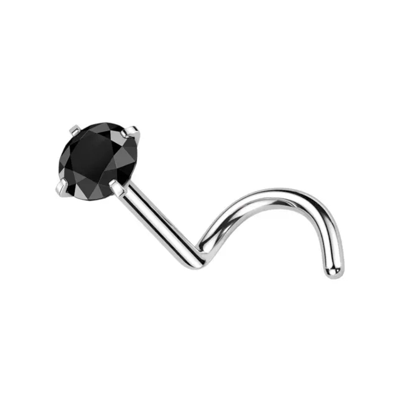 Titanium Nose Ring Screw Stud 20 & 18 Gauge 1/4" with Prong Round Gem