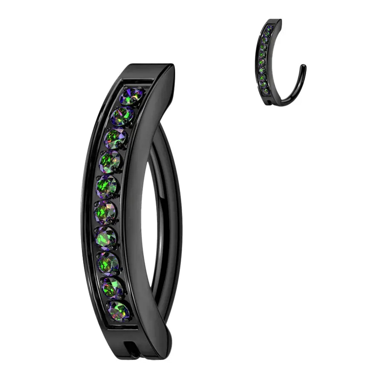 Titanium Belly Ring Hinged Hoop Clicker 14 Gauge with CNC Set CZ Gems