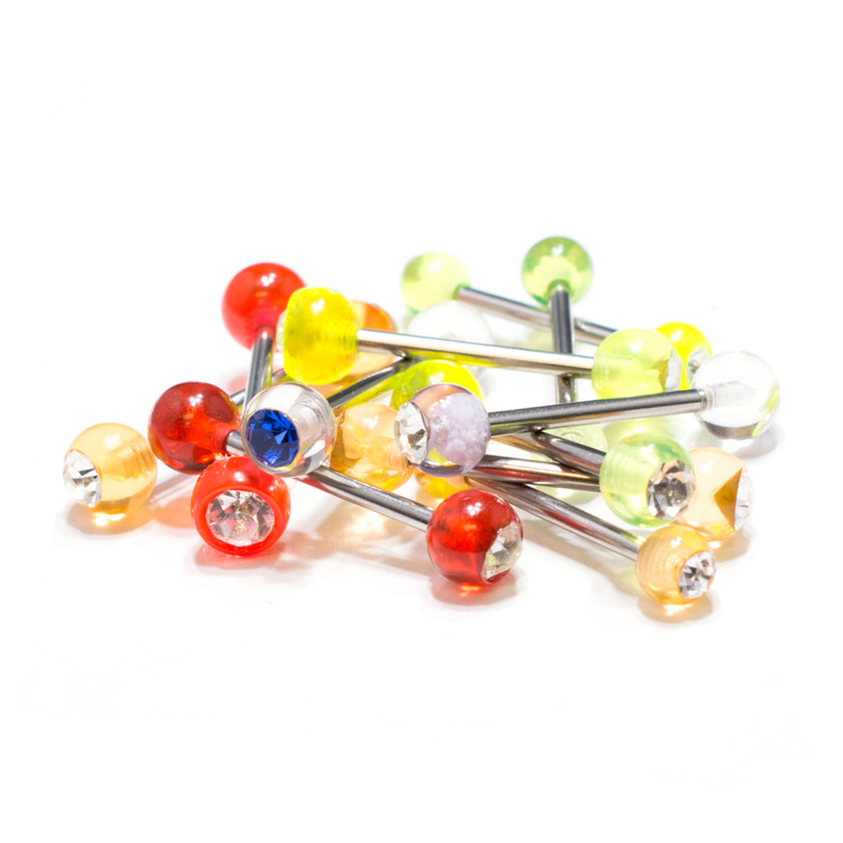 Surgical Steel 14 Gauge Barbell with Acrylic CZ Ball - 20 Pack
